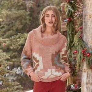 Sundance Elegant Tundra Wide Neck Turtleneck Sweater Sz M mauve pink boho